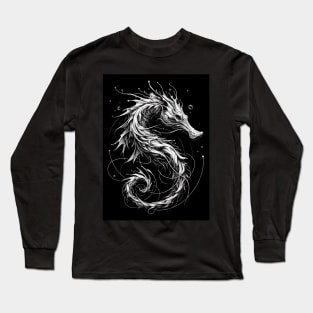 Monochromatic Outline Hippocampus Seahorse Underwater Long Sleeve T-Shirt